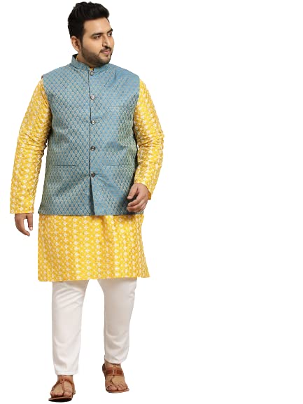 Image of SOJANYA (Since 1958, Men's Silk Blend Grey Kurta Pyjama & Silk Blend Jacket Combo