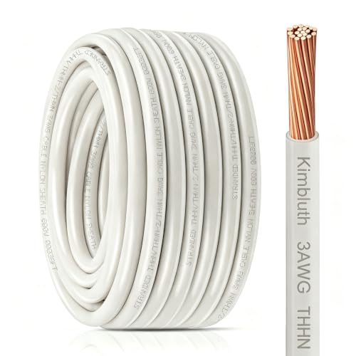 THHN Wire 3 Gauge 10 FT Stranded Copper Wire, White