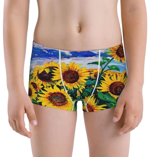Boys' Cotton Boxer Brief Soft Underwear-Landscape With Sunflowers