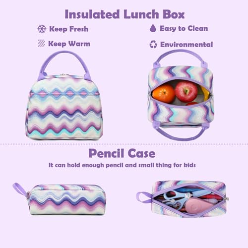 Kimwadalh Glitter Backpack for Girls, 3 in 1 Purple Schoolbag with Lunch Bag and Pencil Case for School Girl with Plush Pendant and Chest Straps by Kimwadalh - Used condition - Image 6