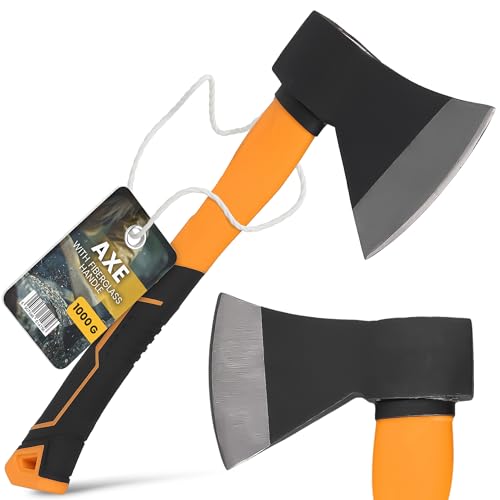 Instalguru Hacha Universal 1000 g Mango De Fibra De Vidrio Antideslizante para Leña Trabajo En Bosque Jardinería Carpintería Exterior Acampada Corte Madera