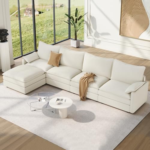Image of Vesgantti 142 inch Cloud Couch Sectional Modular Sofa, Comfy Sectional Couch with Ottoman Deep Seat Chenille L Shaped Sofa, Modular Couches for Living Room, Bedroom and Apartment, Creamy Beige