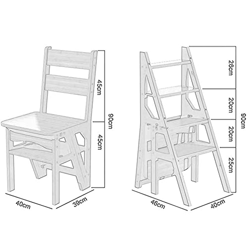 Taburete escalera plegable de madera maciza blanca con peldaños anchos para el hogar 6