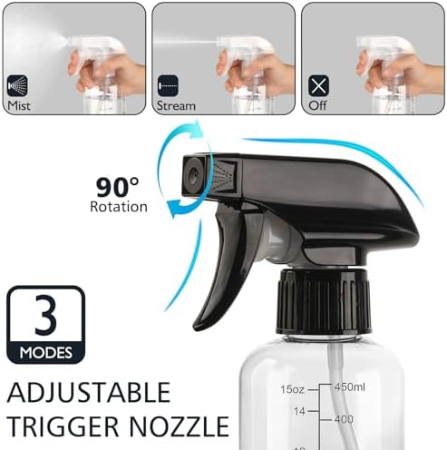 360° Spray Bottles 2 Pack 17oz Plastic Water Sprayer Small Squirt Bottle - 3