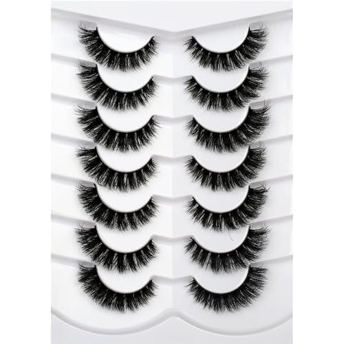Pooplunch False Eyelashes Natural Volume Cat Eye Cluster Extensions Look Wispy Short Flared Fake Eyelash Faux Mink Lashes Strips 7 Pairs Pack