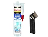 Pattex Silikon Dusche & Bad, transparent, Premium-Silikon für alle Anwendungen im Sanitärbereich, elastisch, abriebfest, Spar-Set mit 300 ml und einem Fugenkratzer „Pattex Fugenhai“, 9HPFDBTP1X