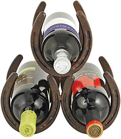 Foster & Rye Horseshoe Countertop Metal Wine Rack, Cast Iron Wine Bottle Holder, Holds 3 Standard Wine Bottles, 10" x 5.5" x 8.5"