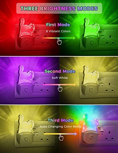 Emeritpro Night Light, Pretty Cat Night Light Kids 2 Pack, Nightlight with 8-Color RGB Mode & Dusk to Dawn Sensor, Ideal for Specialty & Decorative Lighting