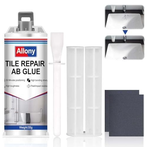 Allony Kit de Reparación de Azulejos AB Pegamento, Lechada Para Azulejos Baño, Kit Reparacion Plato Ducha Resina, Adecuado Para Arañazos, Agujeros, Grietas, Fregaderoskit de Reparación de Azulejos