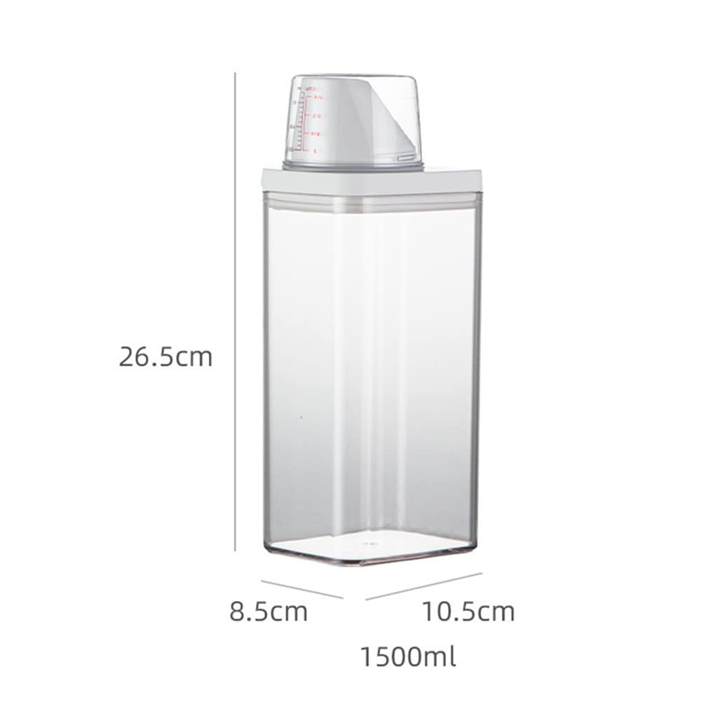 Przezroczysty dozownik detergentu do prania 1500 ml pudełko do przechowywania mydła w proszku z pokrywką kubka pomiarowego trwały plastikowy pojemnik na proszek do prania do użytku domowego