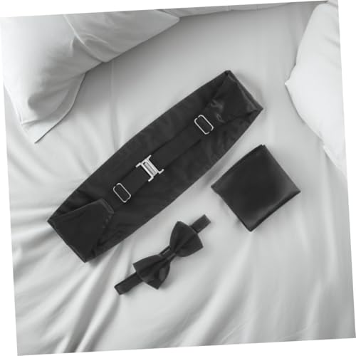 Set hombre 6 piezas cummerbund con moño y pañuelo negro miniatura 6