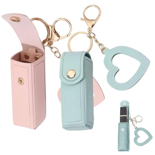 Custodia per rossetto 2 pezzi Porta rossetto con specchio a forma di cuore PU Balsamo per labbra Portachiavi Custodia piccola portatile per donna Ragazza Style2, Decor