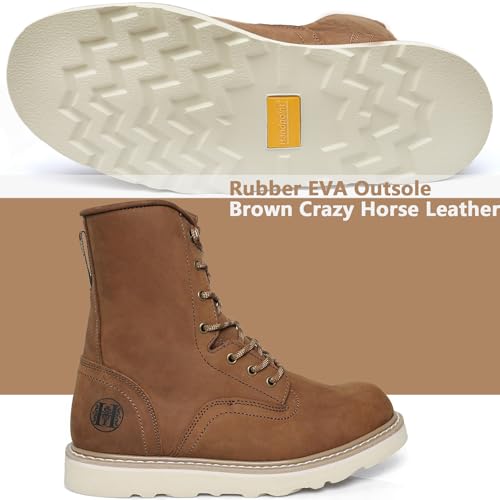 HANDROCK Men's 6"-8" Soft Toe Men's Work Boots, Water Resistant Leather EH Safety Boots With Non-Slip Wedge Outsole 805-8094