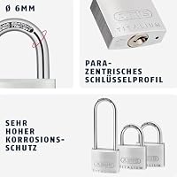 ABUS Vorhängeschloss Titalium 64TI/40 + HB63 - 3er Set, gleichschließend - Kellerschloss mit Schlosskörper aus Spezial-Aluminium - gehärteter Stahlbügel - ABUS-Sicherheitslevel 5 – Ansicht 3