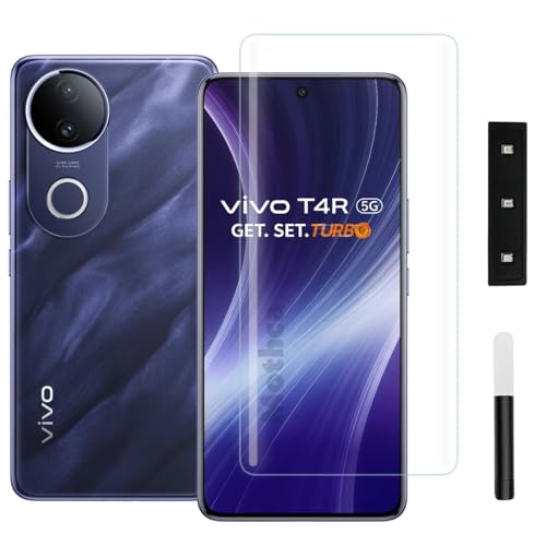 Image of Mothca Premium UV Tempered Glass Screen Protector For Vivo T4R (Pack of 1) Full Adhesive UV Curved Screen Guard, Case Friendly with Installation Kit