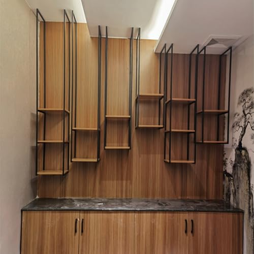 AYVADA Estante de Techo Colgante - Estantes de exhibición de Decoraciones de Metal, Soporte de Almacenamiento suspendido para Dormitorio, Sala de Estar - Estantes de Vino de Hierro de Madera y Meta