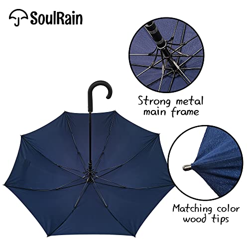 Soulrain 50 Inch Large Stick Umbrella Windproof Automatic Open Oversized J Handle Umbrellas For Men And Women Unbreakable Strong Travel Golf Umbrella (Navy Blue) #TOP4