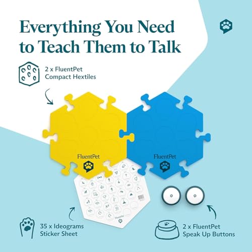 FluentPet Sound Button Tester Kit - Hundetasten für Kommunikation - Kompakte Sprechtasten für Hunde und Katzen - Dog Talking Button Set mit 2 beschreibbaren Tasten und 2 kompakten HexTile Soundboard