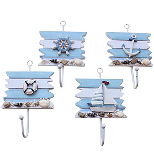 ZZ-Lighting-Creative-Clothes-Hook-Towel-Hat-Coat-Hangers-for-CloakroomClothing-ShopPorch-Beach-Themed-Wall-Hooks-Rustic-Wall-Decorations-Decorative-Hanging-Hook-for-Childrens-Room-4-Hooks