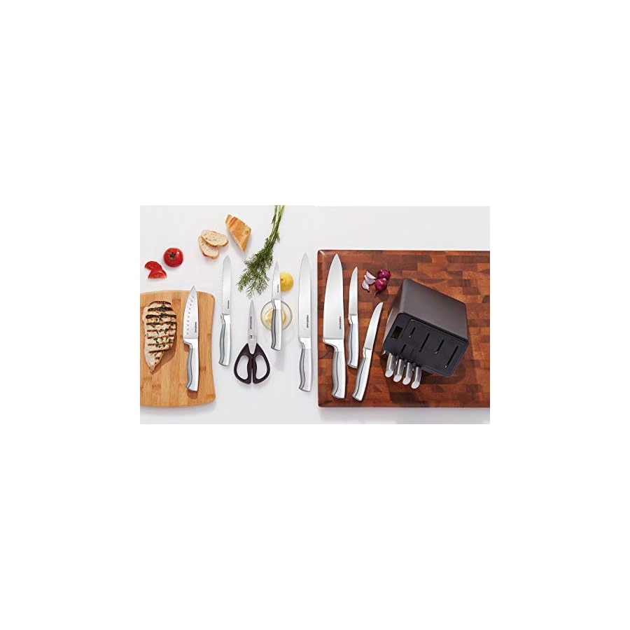 Farberware-Self-Sharpening-13-Piece-Knife-Block-Set-with-EdgeKeeper-Technology-Black Farberware Self-Sharpening 13-Piece Knife Block Set with EdgeKeeper Technology, High Carbon-Stainless Steel Kitchen Knives, Razor-Sharp Knife Set with Wood Block, Black