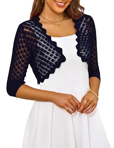 Image of LIENRIDY Women's 2024 Cropped Cardigan 3 /4 Sleeve Hollowed-Out Open Front Bolero Shrug for Dresses S-XL