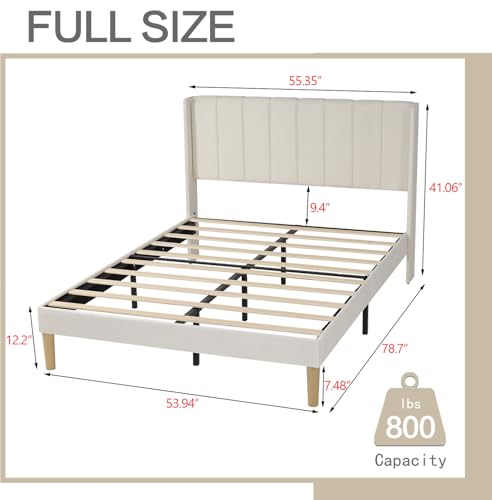 Image of AGARTT Upholstered Platform Bed Frame Full Size, Beige Velvet