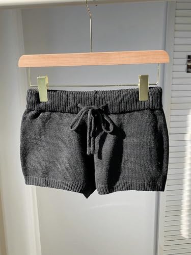 Women's Drawstring Tie Front High Waist Sweater Knitted Shorts Cover Up3