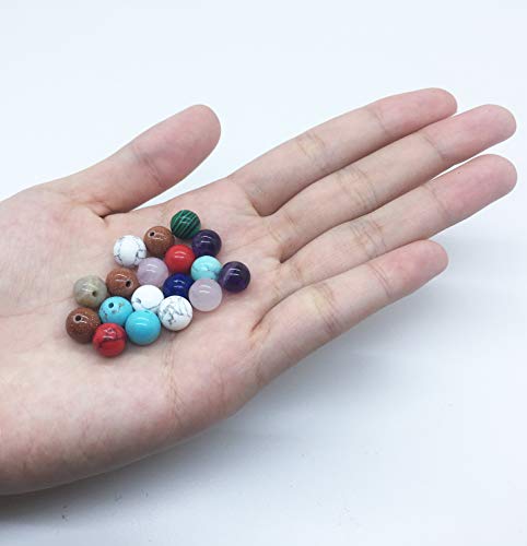 8mm Natural Round Stone Beads Genuine Real Stone Beading Loose Gemstone Hole Size 1mm DIY Smooth Beads for Bracelet Necklace Earrings Jewelry Making (15 Material-1, 8mm)