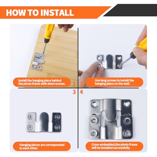 4 Pairs Stainless Steel Flush Mount Bracket, Interlocking Heavy Duty Photo Frame Hook, Interlocking Furniture Connector for Hanging Headboards Large Picture Display Wall Mount Hardware - Image 3