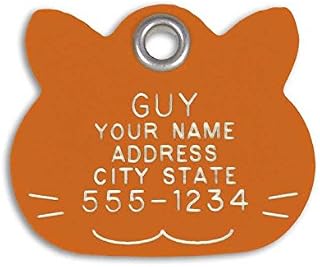 LuckyPet Pet ID Tag - Orange Plastic Cat Face - Durable Cat Tag - Easy to Read - Reflective on Back - Size: Small