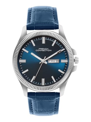 Image of French Connection Sunray Blue Round Dial with Blue Leather Strap Watch for Mens - FCN0121UL
