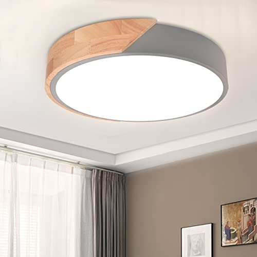 Lampara de Techo LED Moderna, 24W Plafones de Techo Madera Redondo, 6000K Luz LED Techo Blanco Frio por Cocina Dormitorio Salón Corredor Oficina, Ultra Delgada, Ø30 * 5cm Cover