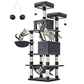 Feandrea Cat Tree, 168 cm Large Cat Tower with 13 Scratching Posts, 1 Scratching Ramp, 2 Perches, 2 Caves, Basket, Hammock, Pompoms, Multi-Level Plush Cat Condo for Indoor Cats, Smoky Grey PCT165G01