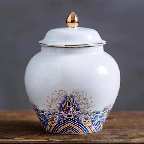 Porcelanowy słoik na imbir, ceramiczne pudełko na herbatę z pokrywką, luźne pudełko do przechowywania herbaty, pudełko na herbatę (kolor: Biały)