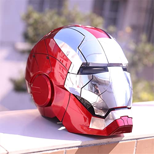 CONTROLLO TOCCO: Questo casco Iron Man utilizza un tocco elettrostatico umano per controllare il sollevamento della maschera. Toccare la zona di rilevamento sul lato del casco con la mano per controllare l'apertura e la chiusura della maschera. Fresco e interessante, ti fa sentire il fascino di Iron Man!