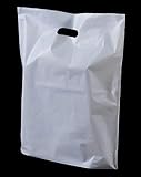 Large White Patch Handle Carrier Bags 15" x 18" x 3"- [Pack of 100] - Heavy Duty - Durable and Reusable - Versatile Carry Bags Retail, Boutiques, Clothes, Jewellery, Gifts & Shopping Sunrise Packaging