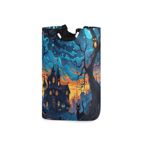 Jihqo Laundry Hamper Basket Halloween Castle Collapsible Nursery Storage Bin Waterproof Clothing Baskets for Home Bedroom Bathroom Washing Room