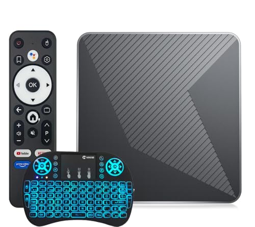 CHROX Android 14.0 TV Box, S905X5M Quad-Core 64-bit Arm Cortex-A53 Soporta 8K 2.4/5.0Ghz WiFi BT4.0 10 / 100M Ethernet HDMI 2.0 H.265 Set Box con Mini Teclado Inalámbrico,4gb+64gb