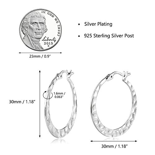 925 Sterling Silver Hammered Hoop Earrings Lightweight Large Hoops Hypoallergenic Jewelry Gift 30MM4