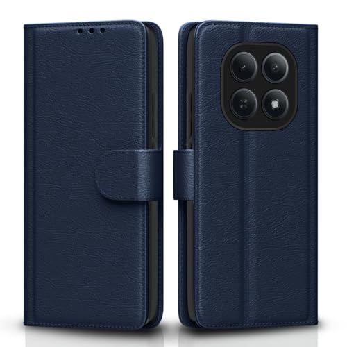 Image of Amazon Basics Flip Cover for Redmi Note 15 5G Leather Finish | Wallet Stand and Shock Proof | Inside TPU with Card Pockets | Complete Protection Flip Case (Blue)