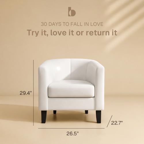 Image of BELLEZE Accent Barrel Chair, Club Tub Sofa Corner Chair with Flared Legs and Cozy Soft Padding for Living Room Bedroom Waiting Room - White