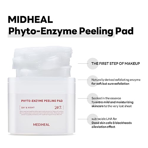 Image of MEDIHEAL Phyto Enzyme Peeling Pad - Vegan Face Resurfacing Gauze Pads with LHA & Papaya Enzym - Pore Tightening Pads to Control Sebum - Exfoliating for Dead Skin Cells, 90 sheets