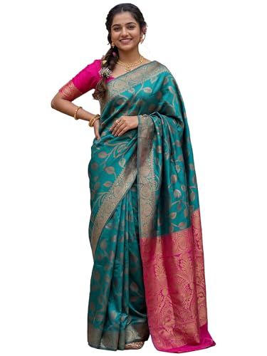 Image of AKHILAM Women's Kanjivaram Woven Soft Silk Saree With Blouse Piece