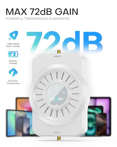 Image of ZORIDA Cell Phone Signal Booster for Home Multi-Room, Cell Phone Boosters for All US Carriers Verizon, AT&T, T-Mobile, Boost 5G 4G to 4,000sq ft, 72dB High Gain Antennas, App 2026 Upgrade Ver 5S Pro