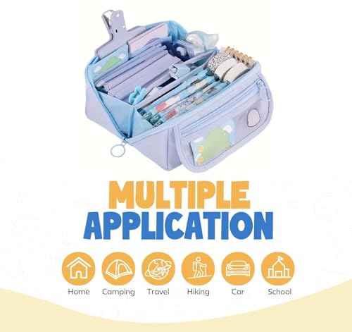 Image of Kawaii Cute Aesthetic Pencil Case for Girls & Boys | 3 Layer 6 Compartment Large Capacity Pencil Pouch with Zipper | Cartoon Stationery Organizer Bag for Students & Kids