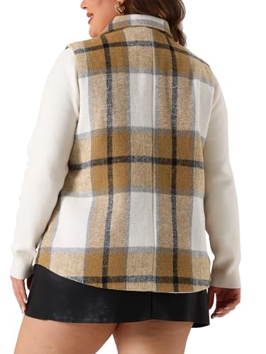 Agnes Orinda Plus Size Coat for Women Plaid Vest Coat Slash Pocket Sleeveless Button Down Jacket Outerwear4