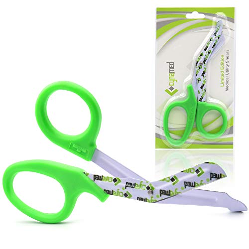 Cynamed Trauma Bandage Shears - Safety Medical Scissors with Blunt Tip and Serrated Blade - Tough and Durable Stainless Steel - Light and Comfortable Grip  Patient-Friendly (Each, Cynamed Green)