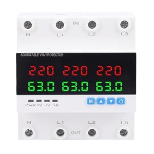 Automatischer Lastumschalter 63A 4P 3-phasig, Einstellbarer Überstrom, Überspannungs- und Unterspannungsschutz, LED-Display, für Generator, Wechselrichter, DIN-Schiene