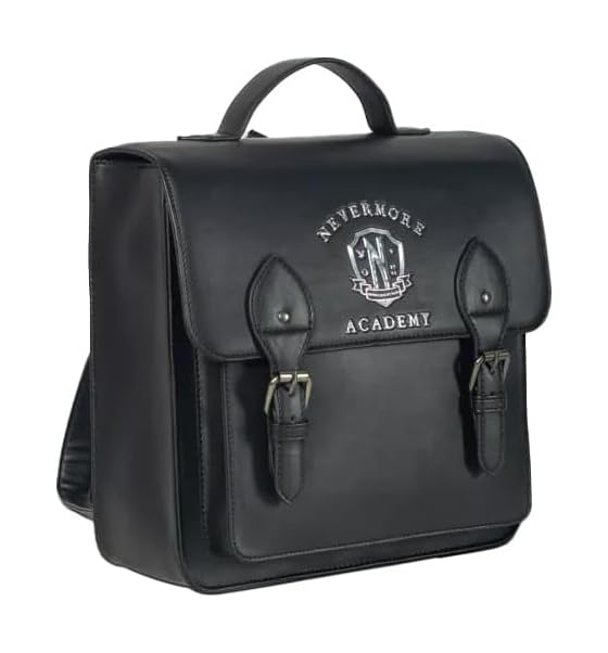 Mad Engine Officially Licensed TV series Wednesday NEVERMORE ACADEMY Solid Black Mini Backpack, Kawaii Cosplay Youth and Adult Bag, Adjustable shoulder3
