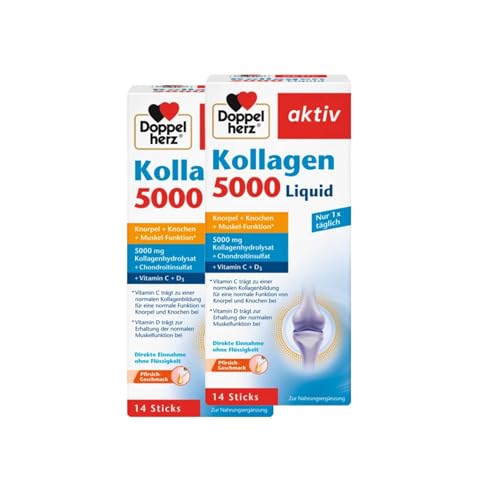 Doppelherz aktiv Kollagen 5000 Liquid - mit Kollagenhydrolysat Chondroitinsulfat Vitaminen und Mangan - 28 Sticks mit Pfirsich-Geschmack
